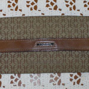 Fossil Clutch Wallet Brown Logo Leather Jacquard Organizer BOTTOM DOLLAR!!!